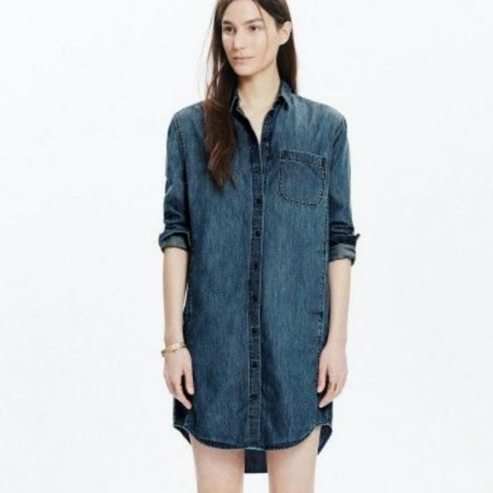 MADEWELL Chambray Denim Long Sleeve Shirt Dress